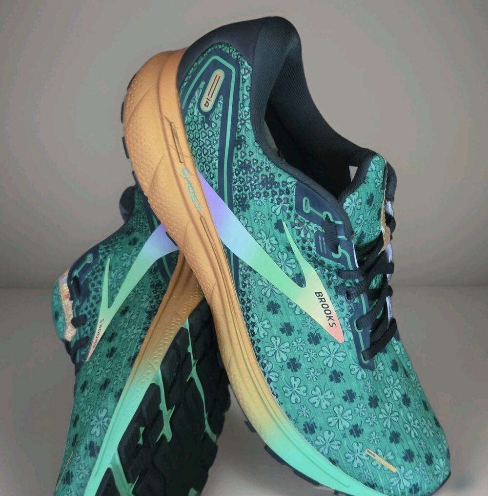 Men's US 12 Brooks Ghost 14 Run Lucky St Patricks Day Running Shoes Green